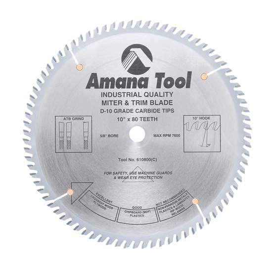 Picture of 610800 Carbide Tipped Trim 10 Inch Dia x 80T ATB, 10 Deg, 5/8 Bore